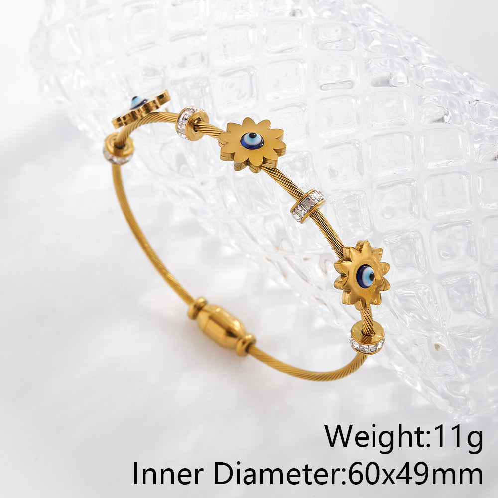 The Solar Shield: 18K Real Gold Plated Sun & Evil Eye Minimalist Bangle