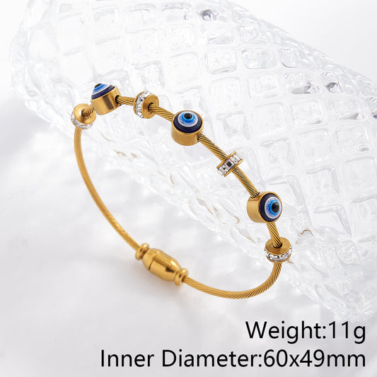 The Solar Shield: 18K Real Gold Plated Sun & Evil Eye Minimalist Bangle